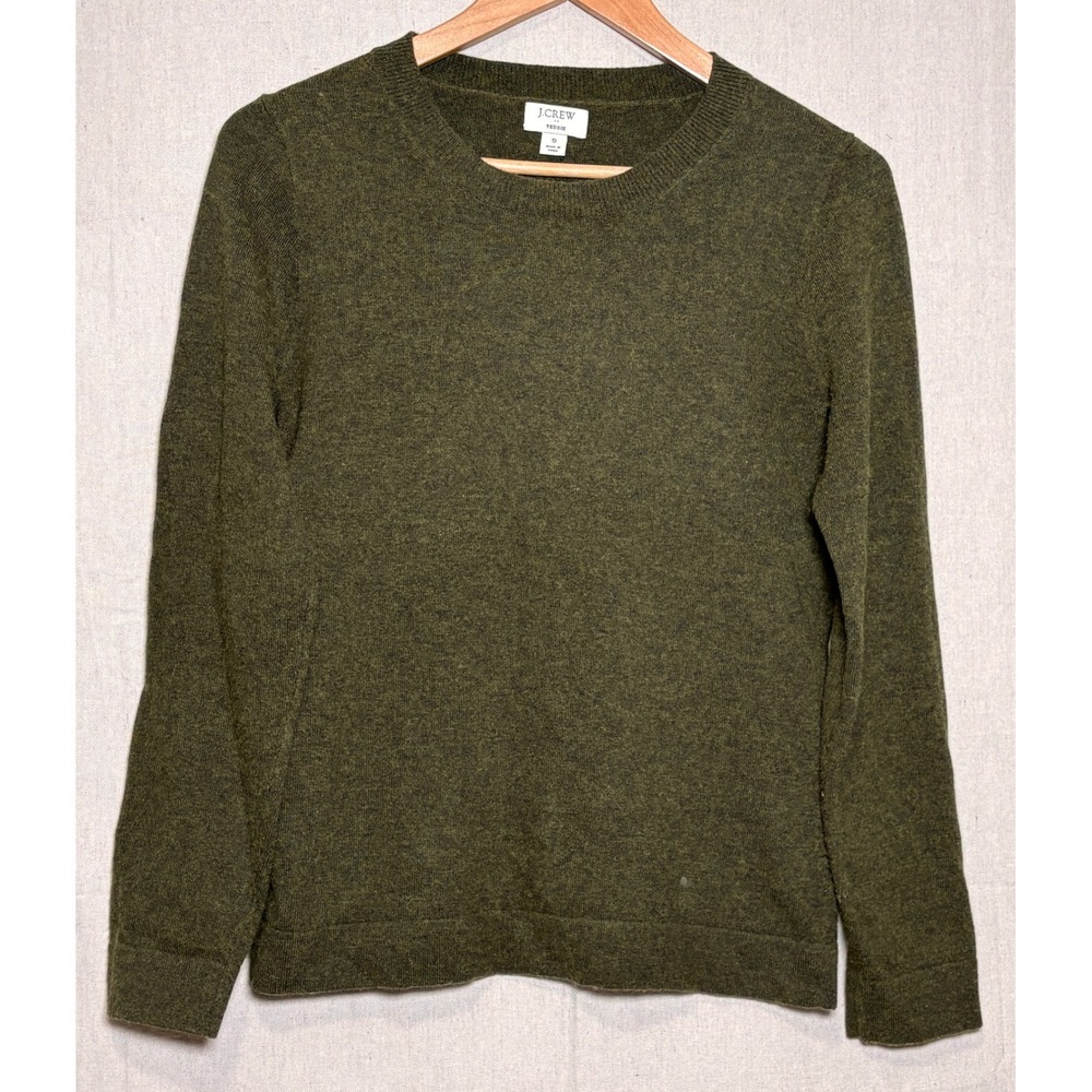 J.Crew Teddie Sweater Womens Small Olive Green Wool‎ Cotton Crewneck Knit F5199
